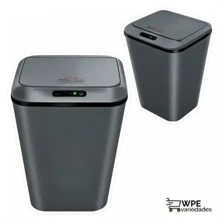 Foto de Lixeira Inteligente Sem Contato Sensor Infravermelho + USB Recarregável, Cinza Escuro 16L para Casa e Escritório