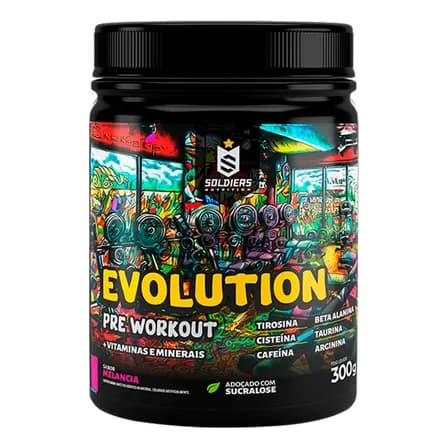 Foto de Pré-Treino Evolution Workout 300g Termogênico Sabor Melancia Soldiers Nutrition Energia Foco Treino