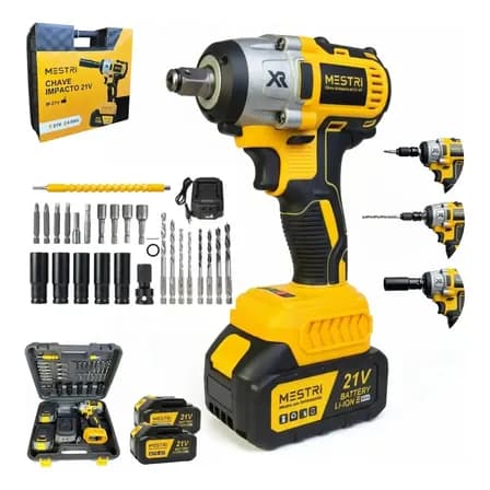 Foto de Chave De Impacto e Parafusadeira A Bateria 21v 4ah 3 em 1 Brushless Amarelo 50hz/60hz Sem Escova 2 Baterias Recarregável Bivolt MESTRI