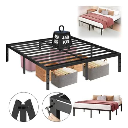 Foto de Estrutura De Cama Metal Casal C/espaço De Armazenamen 400kg Preto Hot Wheels