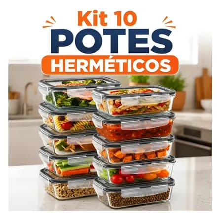 Foto de Kit 10 Potes Herméticos De Vidro 640ml Kit Marmita Fitness Transparente