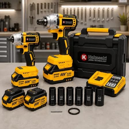 Foto de Kit 2 Chave Impacto 1/2 E 3/4 Knakasaki Pneumática C/ Maleta Azul 127/220v 50/60 Hz