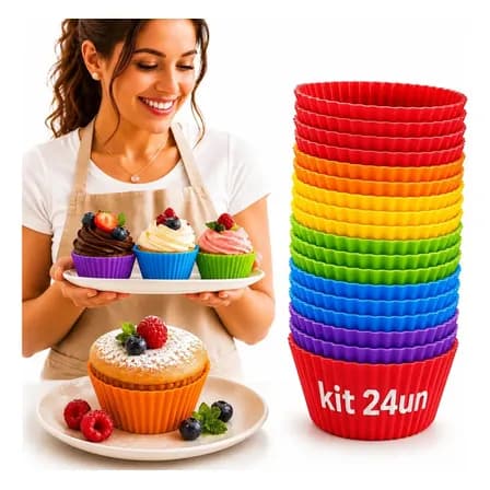 Foto de Kit 24 Forminhas de Silicone para Cupcake, Muffin e Bolinho – Ponte Lar Utilidades
