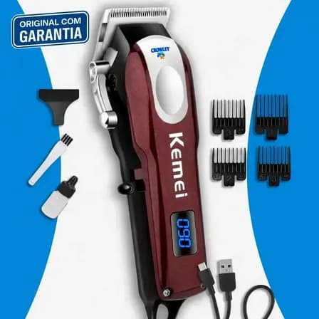 Foto de Maquina De Cortar Cabelo Profissional Kemei Km-2606 Bivolt Bordô 127/220v