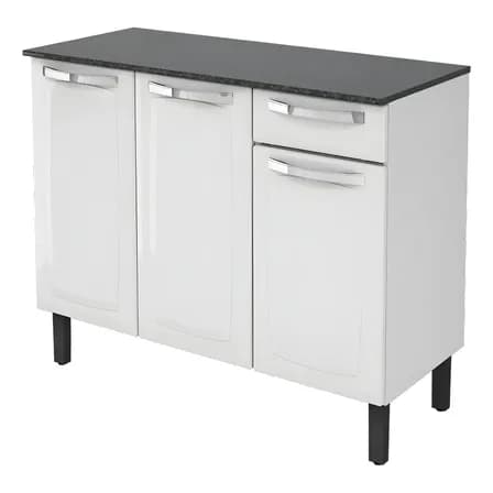 Foto de Balcão de Cozinha Itatiaia Aço 3 Portas 1 Gaveta Com Tampo de 105 CM Modelo Rose Branco Neve