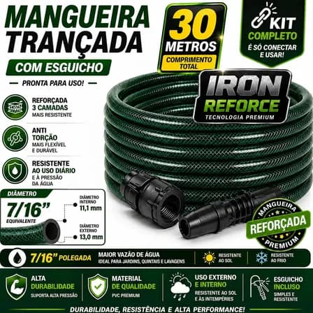 Foto de Mangueira Jardim 30 Metros Com Esguicho Trançada Mangueira Jardim 30m Metros Reforçada Flexível 7/16 Anti Mangueira De Jardim 30 Metros Dobra Irrigação Quintal Poço Lavagem Durável