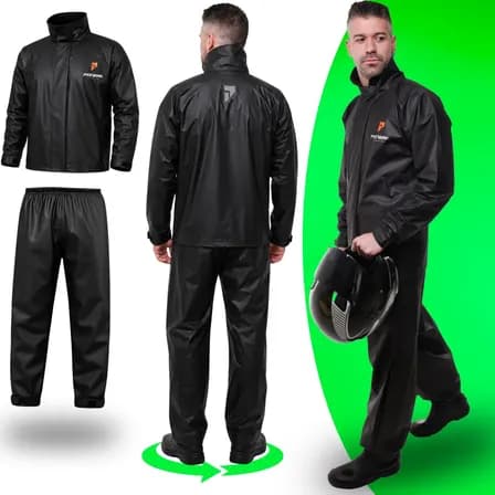 Foto de Capa De Chuva Moto Pioneira Impermeável Pvc Motoqueiro Frio Preto Com Laranja Masculino - Gg