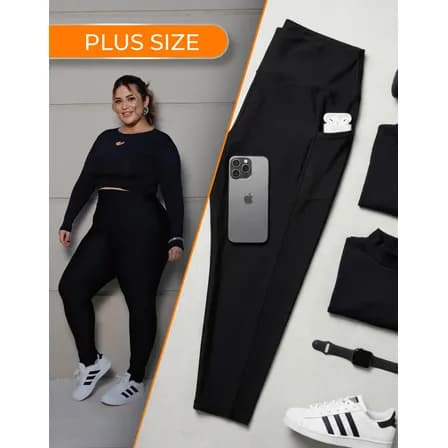 Foto de Calça Legging Com Bolso Sem Transparencia Academia Plus Size Preto Gg2