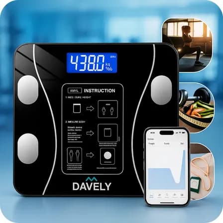Foto de Balança Digital Bioimpedância Bluetooth Corporal Aparelho Alta Capacidade Balança De Banheiro Academia App Para Android E Para Ios Cor Preto Marca Davely