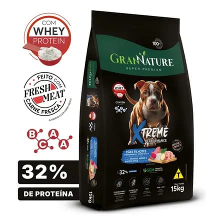 Foto de Ração Whey Protein Grannature Xtreme Alta Performance 32% Proteína para Cães Filhote raças Médio E Grande Porte Alimento Seco Sabor Frango Super Premium Com Bcaa Sem Corantes Saúde