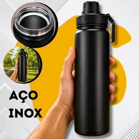 Foto de Garrafa De Água Termica 800ml Café Inox Copo Frio E Quente Preto