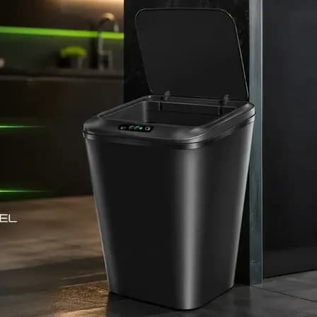 Foto de Lixeira Inteligente 16 Litros Com Sensor Automático Recarregável Usb Tampa Touchless Anti Odor Ideal Para Banheiro Cozinha Escritório Cor Preto