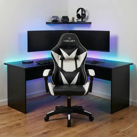Foto de Cadeira Gamer Lancer Preta e Branca Healer