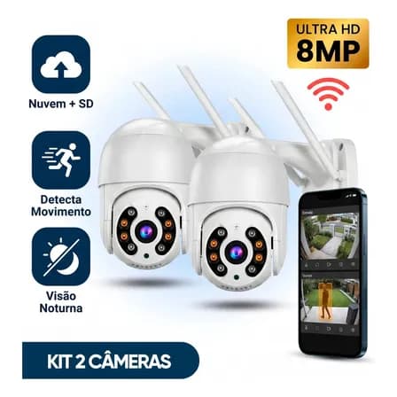Foto de Kit Com 2 Câmeras De Segurança Ip Wifi A8 Full Hd Icsee Ptz 355° Com Visão Noturna Áudio Bidirecional Ip66 Monitoramento Remoto Para Celular Android E iPhone