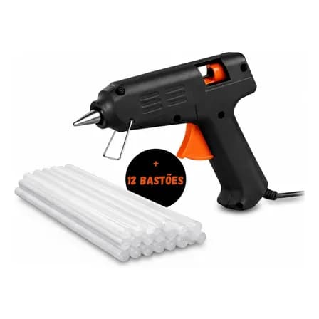 Foto de Kit Pistola Cola Quente 20w + 12 Bastões Cola Branca Bivolt Preto 127/220v