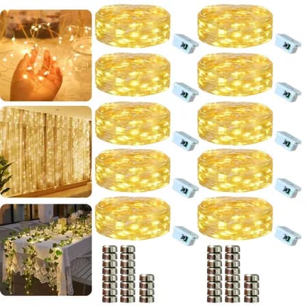 Foto de Kit 10 Fio Fada Cordão Luz Decoração Artezenato Luzes De Fada Led Pisca 2m 20 Leds Iluminação Pilhas Para Garrafas Árvore De Natal Casamento