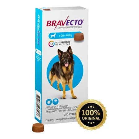 Foto de Bravecto 1000mg Cães 20 A 40kg Antipulgas Original Azul