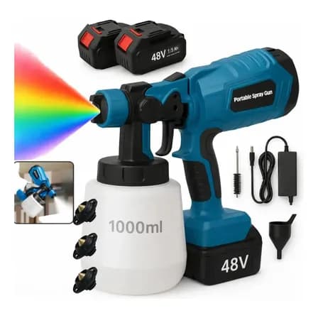 Foto de Pistola De Pintura Portátil Pulverizadora Elétrica Profissional 2 Baterias 48v Sem Fio Pintor 1000ml Sem Escovas Espuma Viva