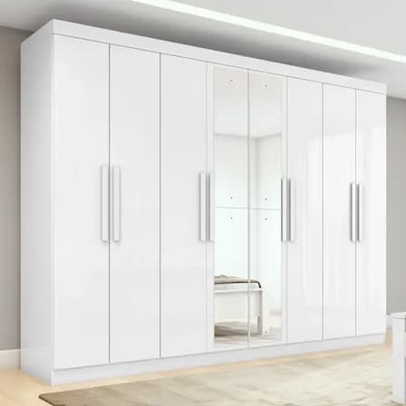 Foto de Guarda-roupa Casal Easy Slim 8 Portas Com Espelho Branco