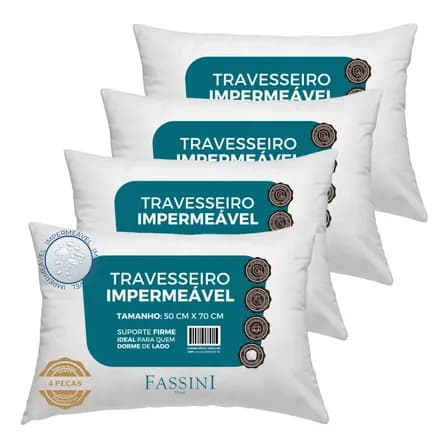 Foto de 4 Travesseiros Antialérgico Impermeável 50x70 Super Macio Branco