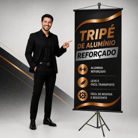 Foto de Tripé Banner 2,10m Porta Banner Pedestal Regulável Aluminio Gurumania®