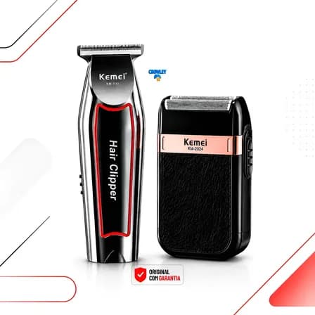 Foto de Kit Máquina Acabamento Kemei Km-032 E Shaver Km-2024 Bivolt Prateado 127/220v