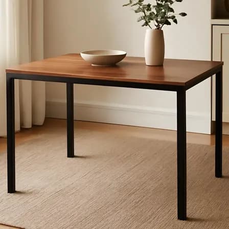 Foto de Mesa Jantar Ciplafe Flex Tubo Preto Fosco Tampo Madeira Amêndoa 1,10M 4 Lugares
