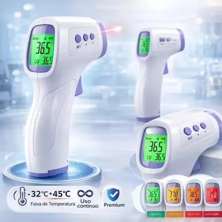 Foto de Termômetro Infravermelho Sem Contato Digital Medição Rápida Alta Precisão Display Lcd Memória Alarme Sensor Davely