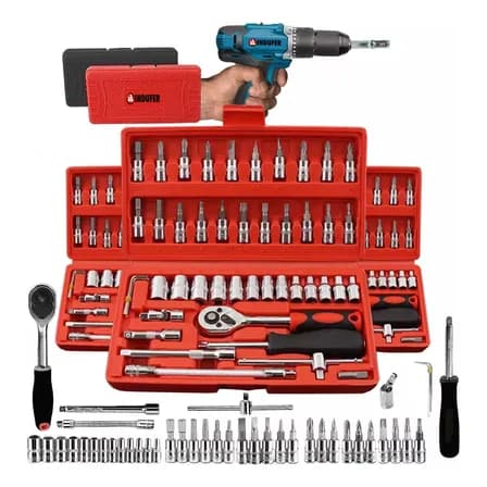 Foto de Kit Chave Catraca Soquete 46 Peças Indufer em Cromo Vanádio, para Manutenção de Carros e Motos