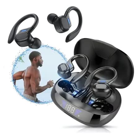 Foto de Fone de Ouvido Bluetooth 5.3 Tws Sem Fio Esportivo Compatível Com iPhone Samsung Xiaomi Motorola Com Gancho Premium KAPBOM Preto