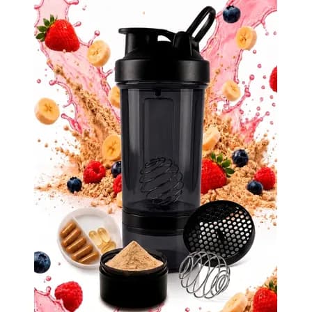 Foto de Coqueteleira Shaker Academia Compartimento 600ml Shaikeira Suplementos Whey Cápsulas Comprimidos Fit Home Safe Home