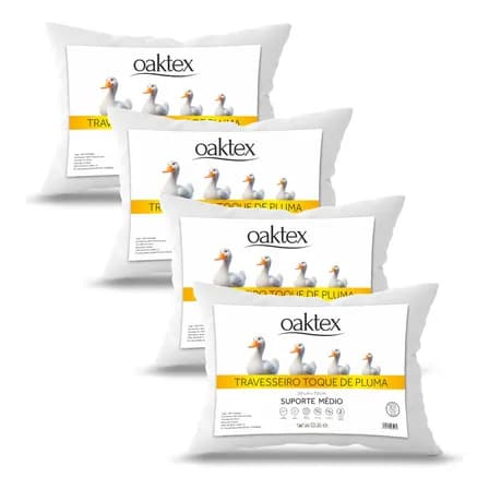 Foto de Kit 4 Travesseiros Oaktex 50x70 Antialérgico Fibra Siliconada Branco
