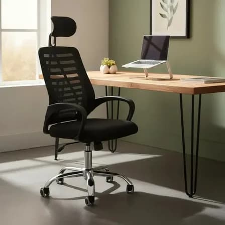 Foto de Cadeira Executiva Eike Mesh Zebra Alta Preta Giratória Ergonômica Com Reclinável