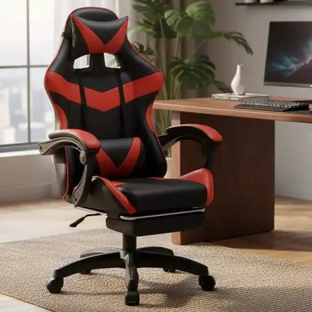Foto de Cadeira De Escritório Gamer Nitro Ergonômica Estofado Couro Sintético Reclinável Altura Ajustável Apoio Para Pés Cor Vermelho Luvinco