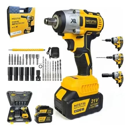 Foto de Chave De Impacto a Bateria450Nm Profissional Recarregável 4ah Brushless Parafusadeira Furadeira Alta Potência Sem Escova 2 Baterias MESTRI