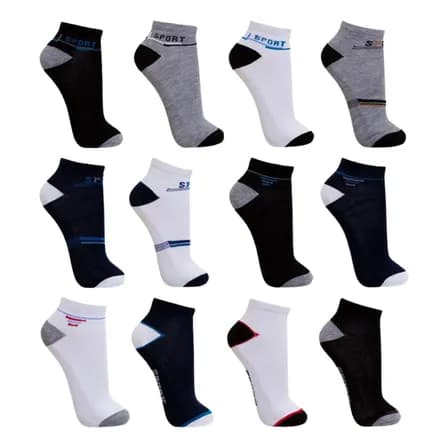Foto de Kit 12 Pares Meia Masculino Cano Curto Soquete Varias Cores Sortidas Liso Único
