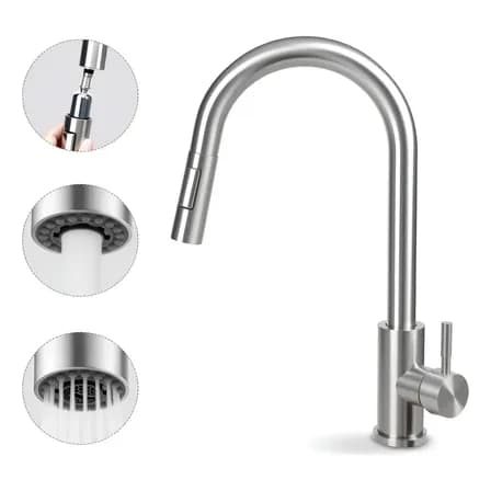 Foto de Torneira Monocomando de Cozinha Gourmet Flexível para Mesa, Aço Inoxidável Escovado Prateado