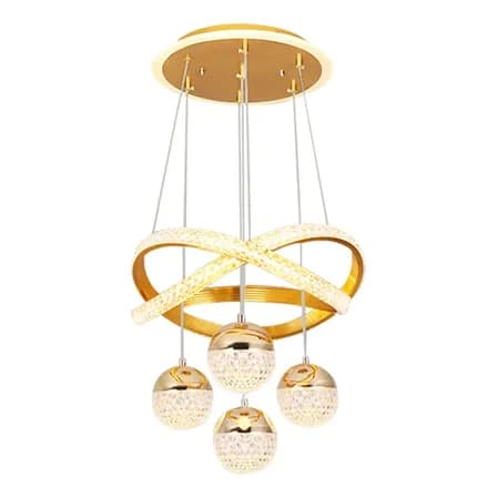Foto de Lustres Led Pendente Moderno,luminaria De Teto 2anéis 4bolas 127/220v Dourado