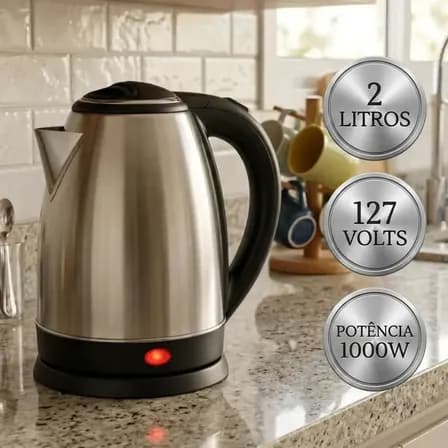 Foto de Chaleira Elétrica Inox 2 Litros Jarra Desligamento Automático Aquecimento Rápido Bule Pítia