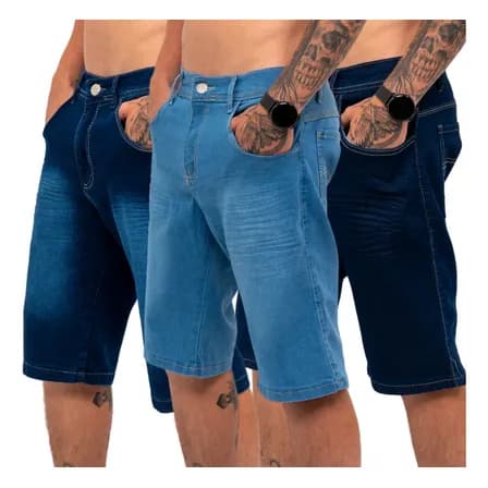 Foto de Kit 3 Bermudas Jeans Masculina Lycra Elastano Jeans Sortidos Liso 44