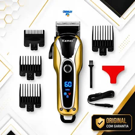 Foto de Maquina Cortar Cabelo Profissional Turbo Sem Fio Kemei-1990 Dourado-escuro 110v/220v
