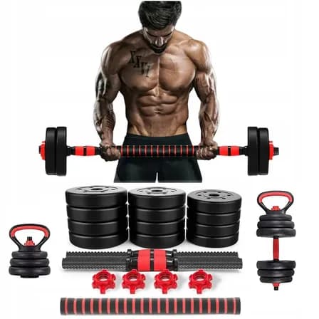 Foto de Kit Halteres Barra E Anilhas Musculação Kettlebell Ajustáveis Peso Academia 15kg