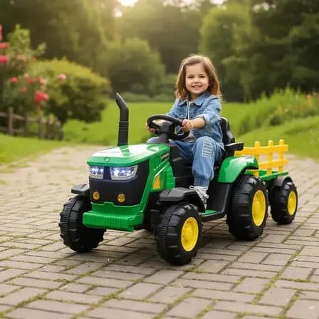 Foto de Trator Elétrico Infantil Zippy Toys Verde e Amarelo com Controle Remoto