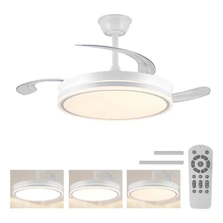 Foto de Ventilador de Teto LED Silencioso Nepul Turbo com 3 Pás Retráteis e Controle Remoto Branco 42"