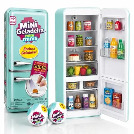 Foto de Mini Geladeira De Brinquedo EPS-3069 Com Luz Led UV + 2 Bolas Cápsulas Surpresa Cor Azul