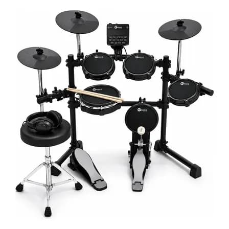 Foto de Kit Bateria Eletrônica Completa Groove Drums Edg500 5 Pads Peles Mesh 3 Pratos Profissional Sensibilidade Aro + Banco Fone De Ouvido