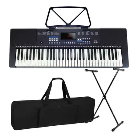 Foto de Kit Teclado Musical Estudante Iniciante 5/8 + Capa Suporte 127/220v Preto