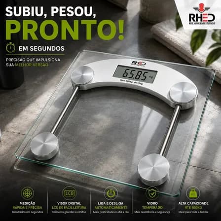 Foto de Balança Corporal Digital Vidro Temperado Transparente Portátil pesagem Academia Nutricionista Balanca 180kg Dieta Treino Fitness Musculação Saúde Profissional Ou Domestico Rhead Re