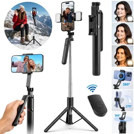 Foto de aweshine Tripé / Bastão Para Celular Portátil Até 1,70 M Com Bluetooth Controle,Celular 360° Rotação
