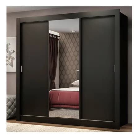 Foto de Guarda Roupa Casal Mônaco Madesa 3 Portas Correr Espelho P Cor Preto